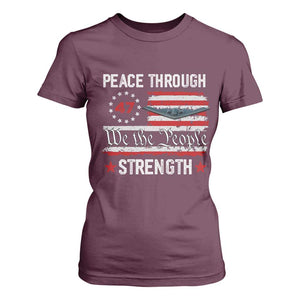 Peace Through Strength T Shirt For Women Patriotic Midnight Hammer Jet American Flag TS02 Maroon Print Your Wear