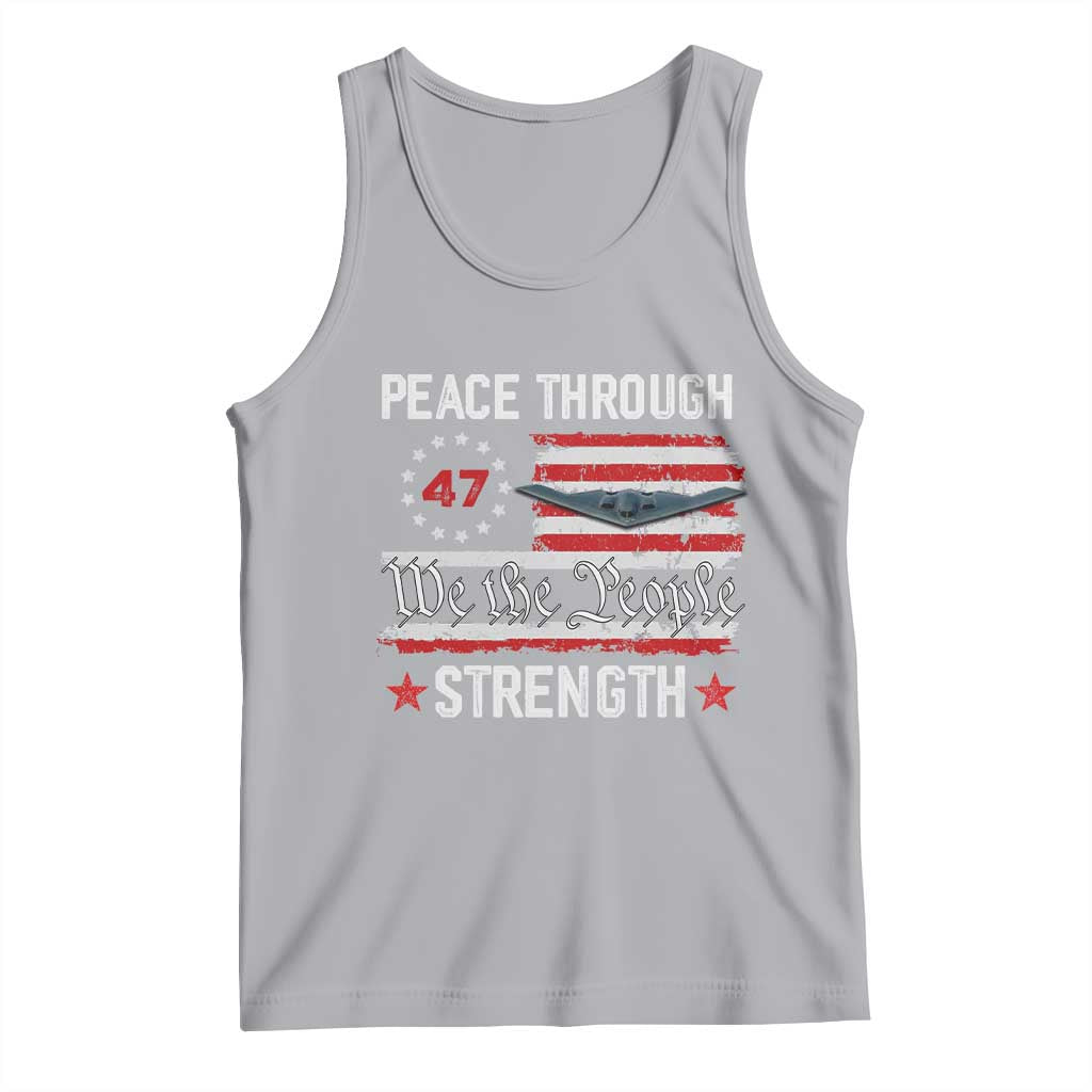 Peace Through Strength Tank Top Patriotic Midnight Hammer Jet American Flag TS02 Athletic Heather Print Your Wear