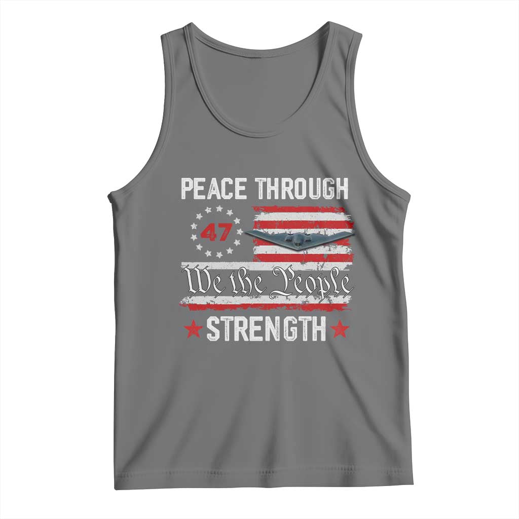 Peace Through Strength Tank Top Patriotic Midnight Hammer Jet American Flag TS02 Black Heather Print Your Wear