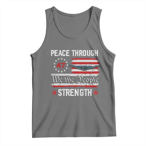 Peace Through Strength Tank Top Patriotic Midnight Hammer Jet American Flag TS02 Black Heather Print Your Wear