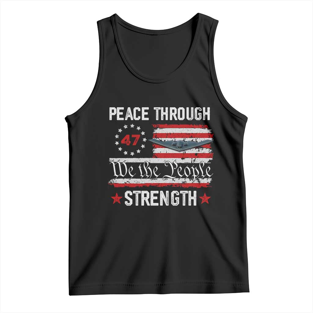 Peace Through Strength Tank Top Patriotic Midnight Hammer Jet American Flag TS02 Black Print Your Wear
