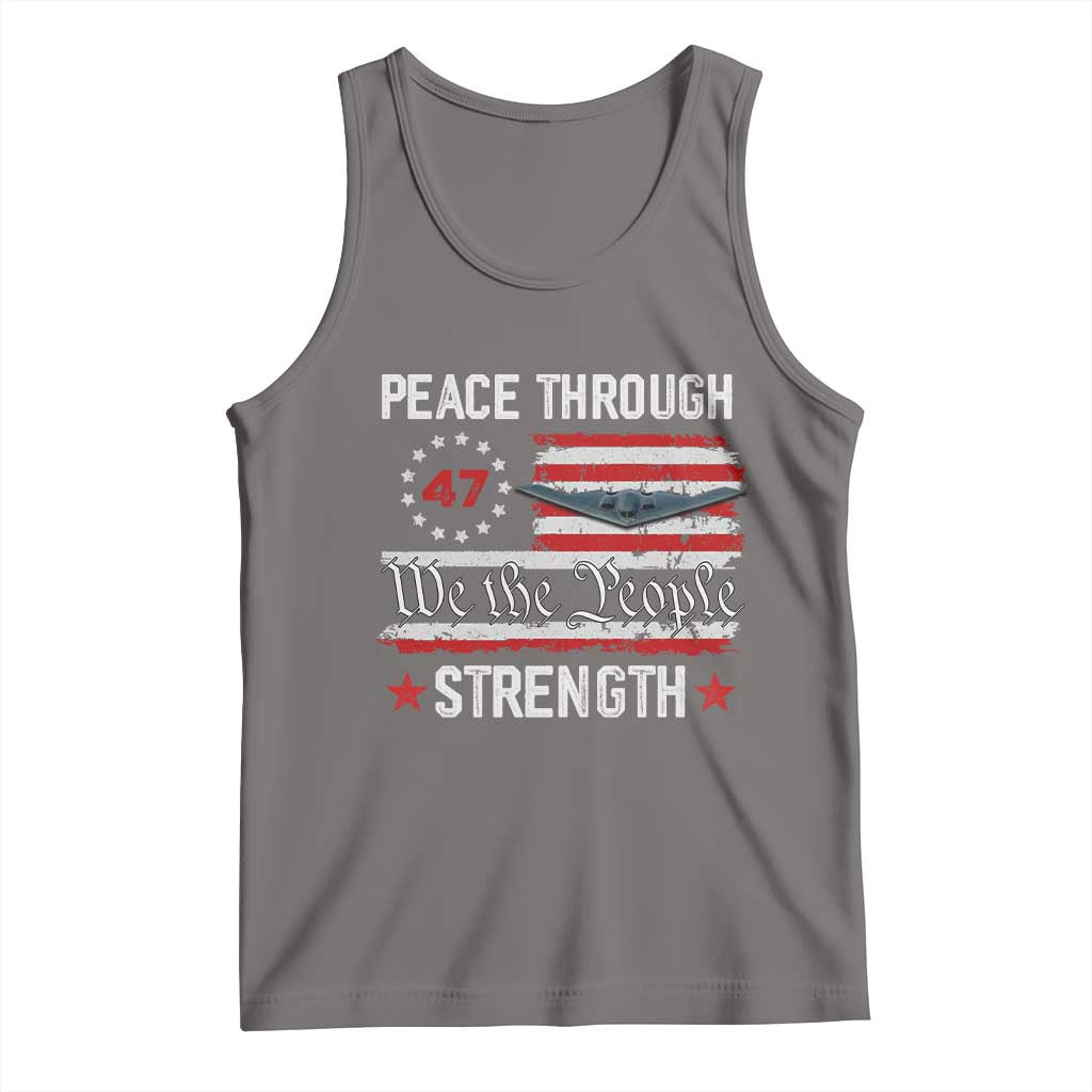 Peace Through Strength Tank Top Patriotic Midnight Hammer Jet American Flag TS02 Deep Heather Print Your Wear