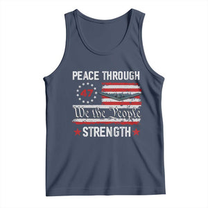 Peace Through Strength Tank Top Patriotic Midnight Hammer Jet American Flag TS02 Navy Print Your Wear