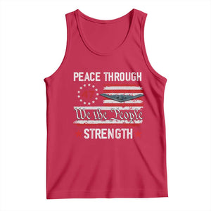 Peace Through Strength Tank Top Patriotic Midnight Hammer Jet American Flag TS02 Red Print Your Wear