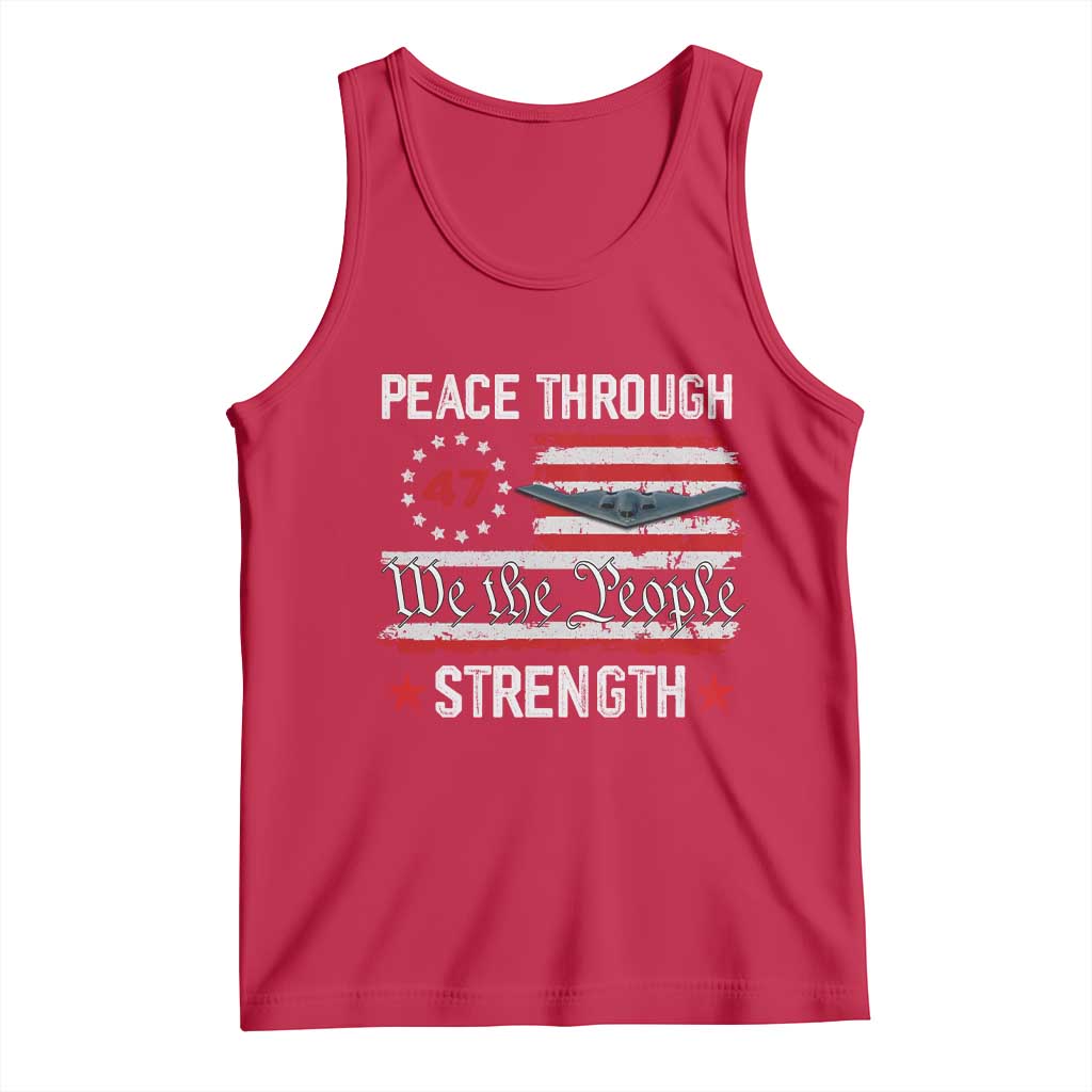 Peace Through Strength Tank Top Patriotic Midnight Hammer Jet American Flag TS02 Red Print Your Wear