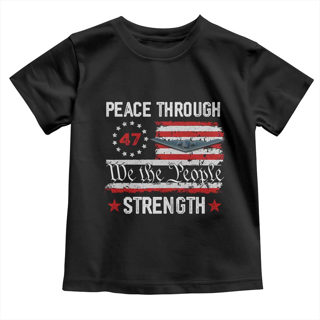 Peace Through Strength Toddler T Shirt Patriotic Midnight Hammer Jet American Flag TS02 Black Print Your Wear