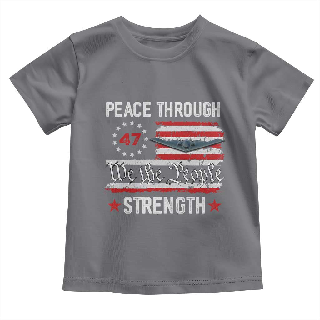 Peace Through Strength Toddler T Shirt Patriotic Midnight Hammer Jet American Flag TS02 Charcoal Print Your Wear