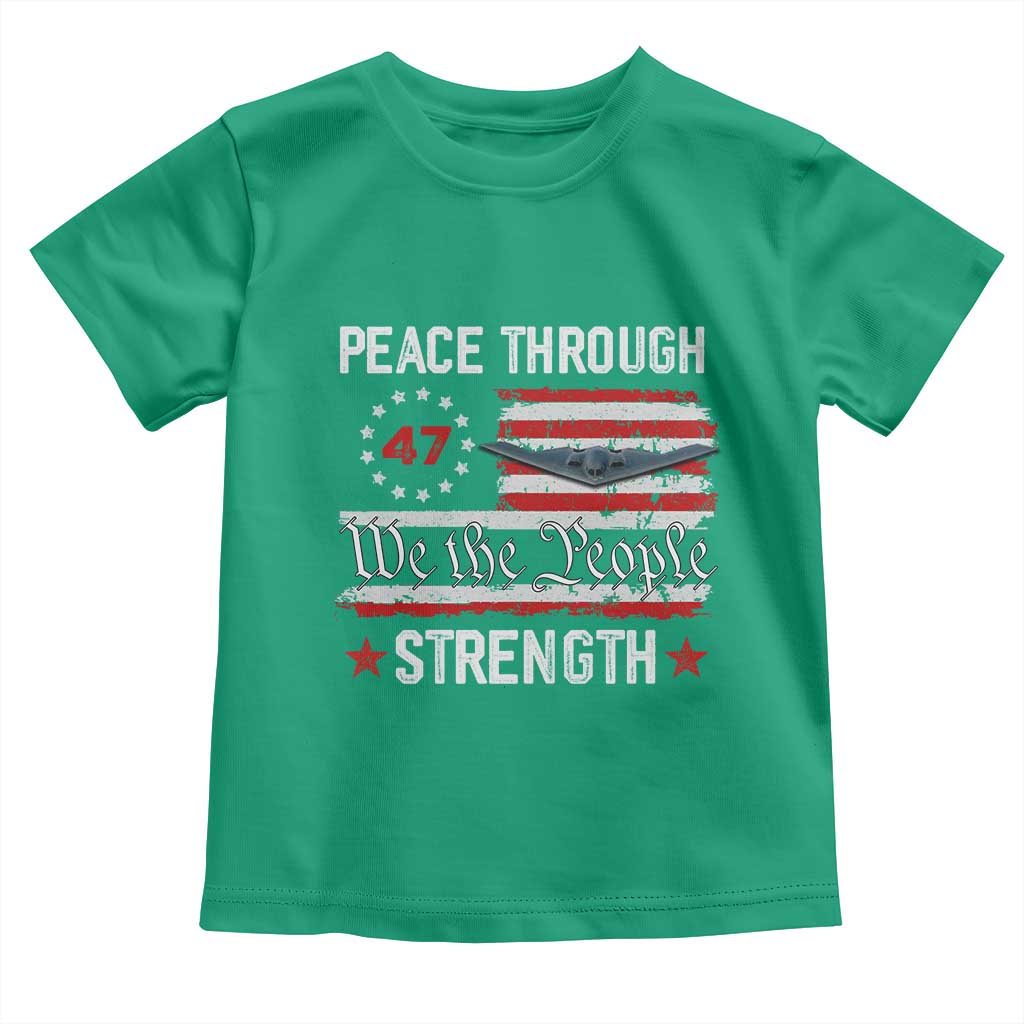 Peace Through Strength Toddler T Shirt Patriotic Midnight Hammer Jet American Flag TS02 Irish Green Print Your Wear