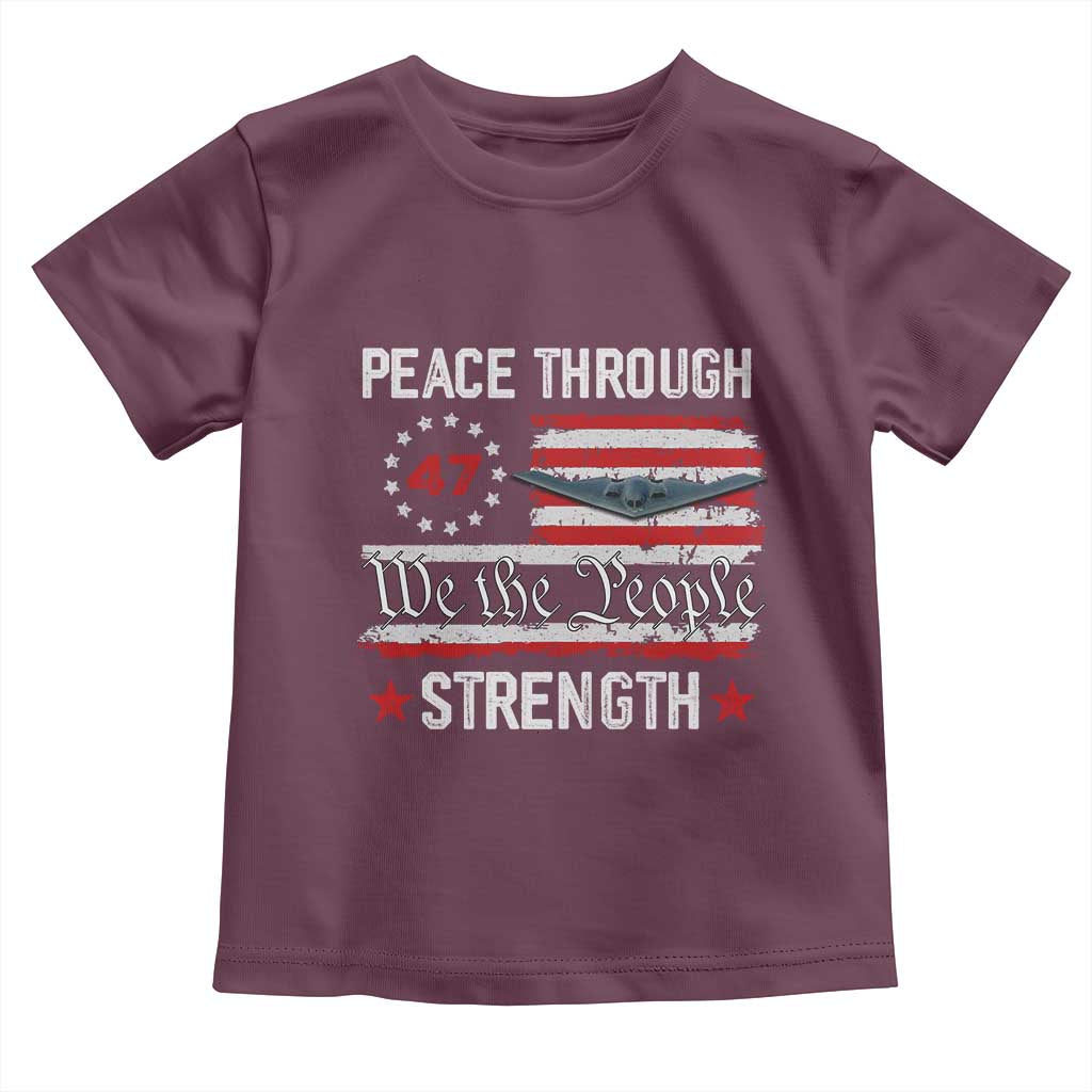 Peace Through Strength Toddler T Shirt Patriotic Midnight Hammer Jet American Flag TS02 Maroon Print Your Wear