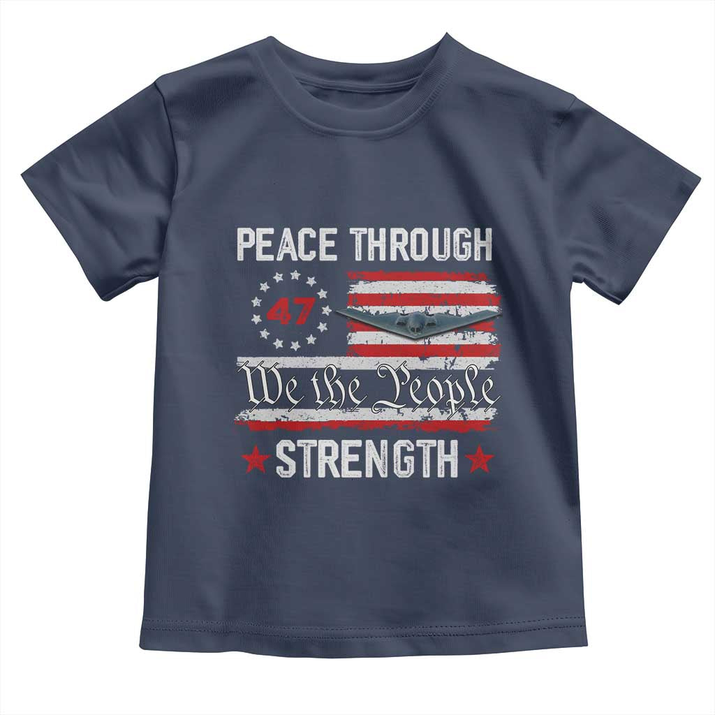 Peace Through Strength Toddler T Shirt Patriotic Midnight Hammer Jet American Flag TS02 Navy Print Your Wear