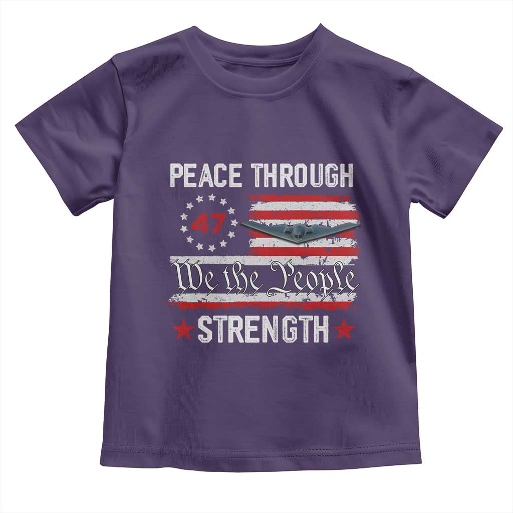 Peace Through Strength Toddler T Shirt Patriotic Midnight Hammer Jet American Flag TS02 Purple Print Your Wear