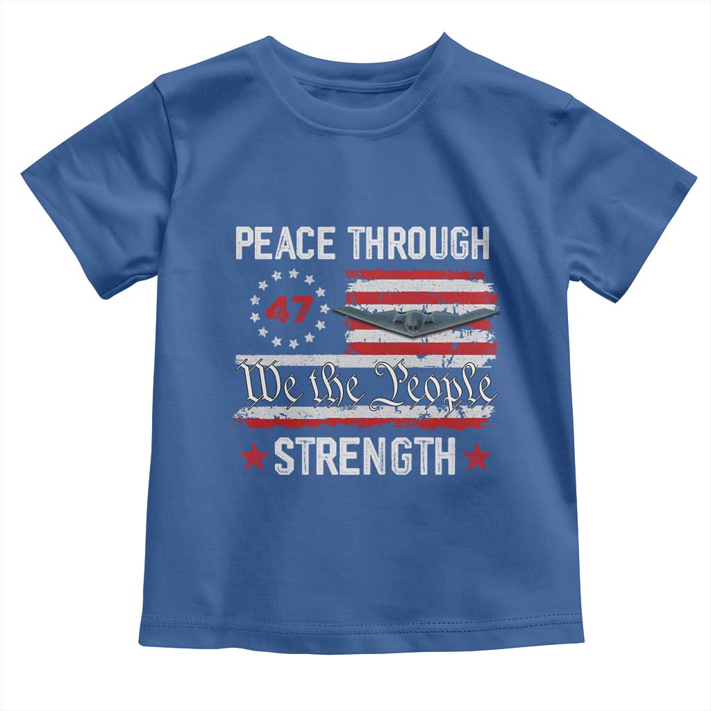 Peace Through Strength Toddler T Shirt Patriotic Midnight Hammer Jet American Flag TS02 Royal Blue Print Your Wear