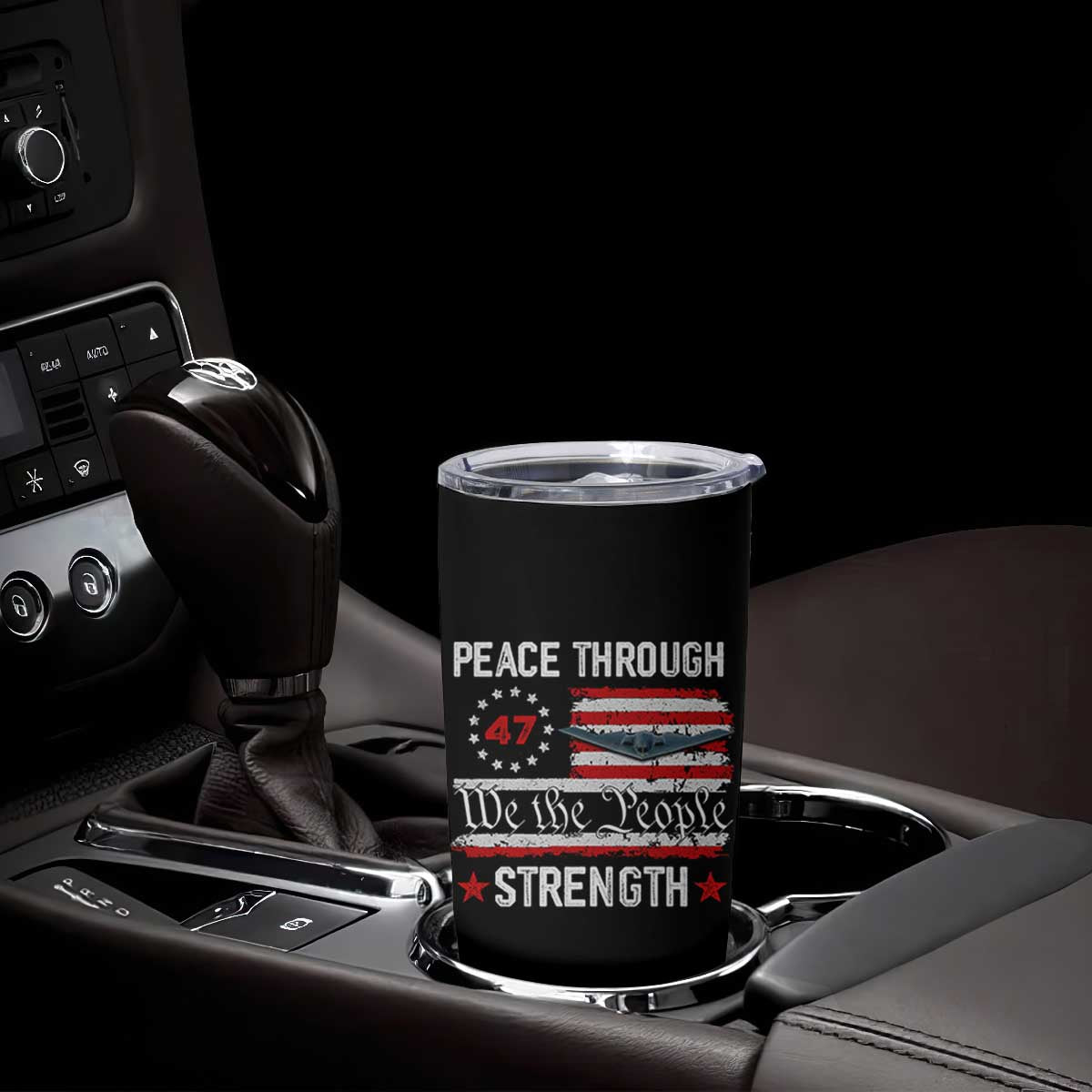 Peace Through Strength Tumbler Cup Patriotic Midnight Hammer Jet American Flag TS02 Print Your Wear