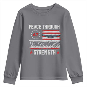 Peace Through Strength Youth Sweatshirt Patriotic Midnight Hammer Jet American Flag TS02 Charcoal Print Your Wear
