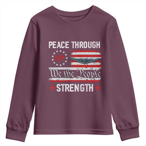 Peace Through Strength Youth Sweatshirt Patriotic Midnight Hammer Jet American Flag TS02 Maroon Print Your Wear