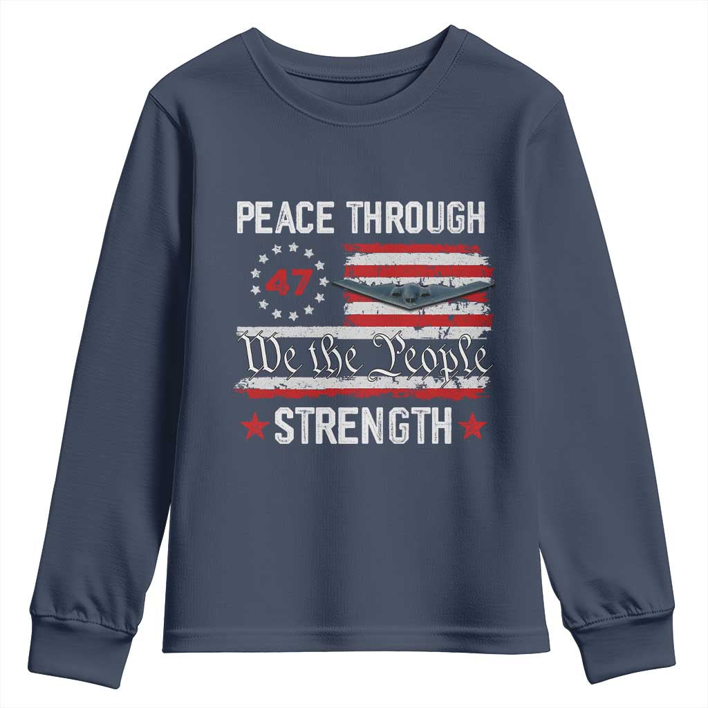 Peace Through Strength Youth Sweatshirt Patriotic Midnight Hammer Jet American Flag TS02 Navy Print Your Wear