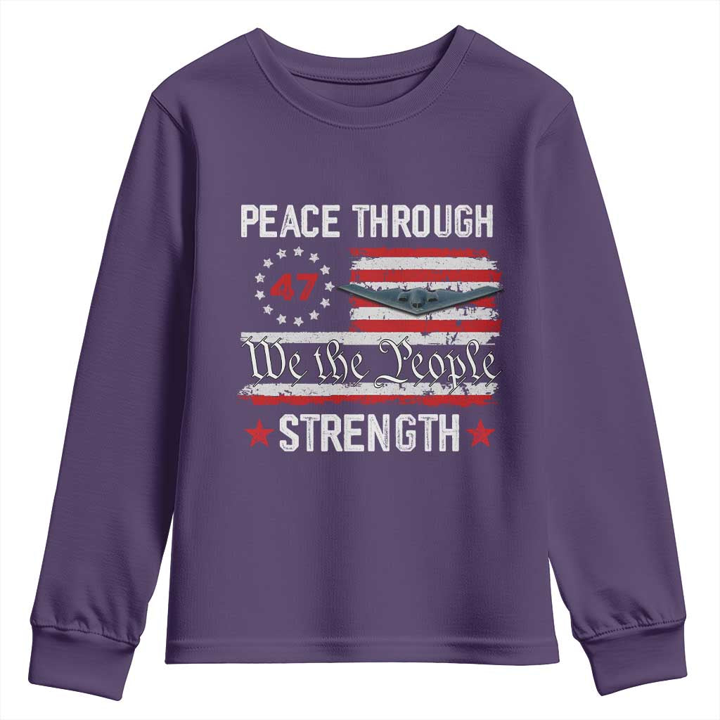 Peace Through Strength Youth Sweatshirt Patriotic Midnight Hammer Jet American Flag TS02 Purple Print Your Wear