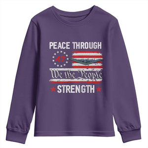 Peace Through Strength Youth Sweatshirt Patriotic Midnight Hammer Jet American Flag TS02 Purple Print Your Wear