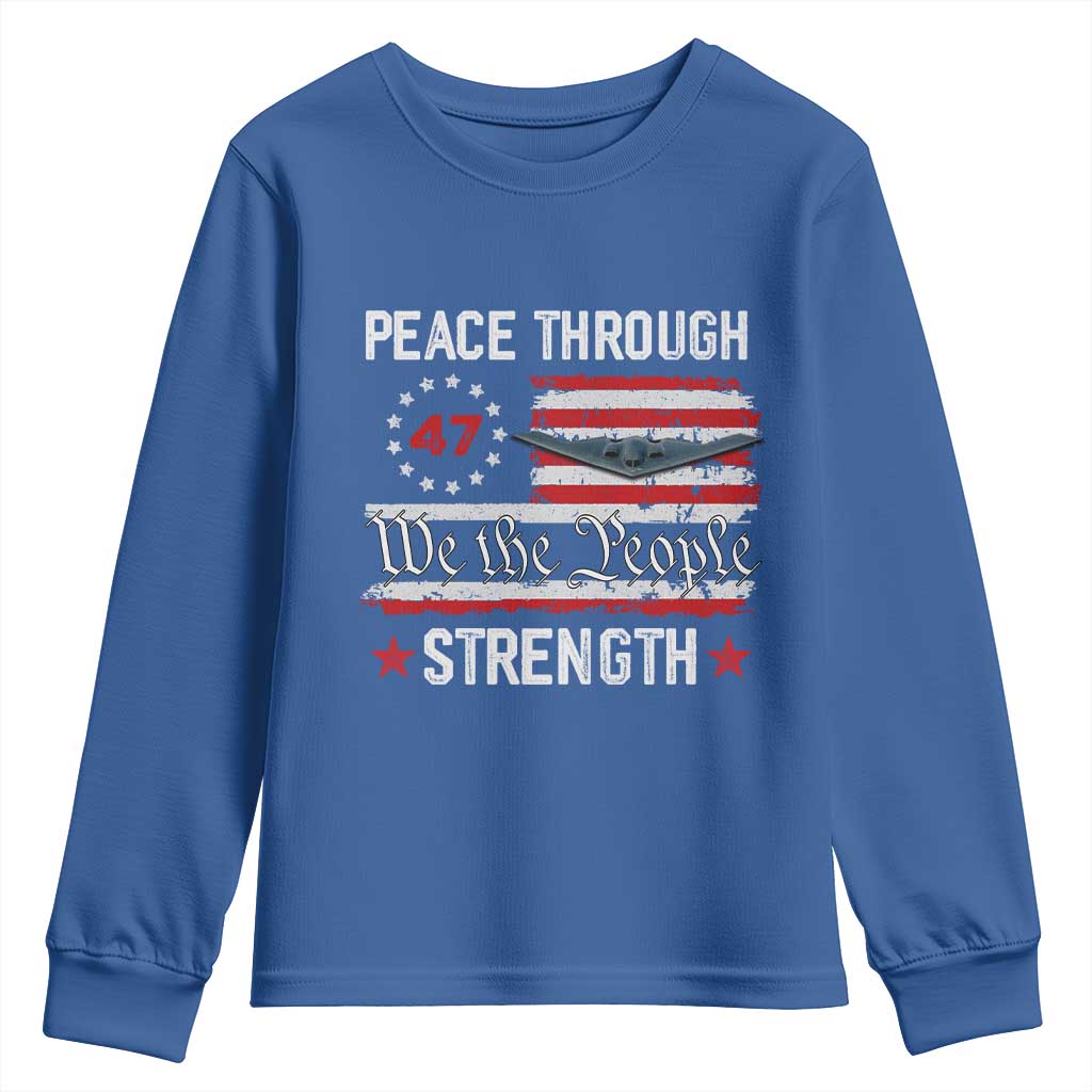 Peace Through Strength Youth Sweatshirt Patriotic Midnight Hammer Jet American Flag TS02 Royal Blue Print Your Wear