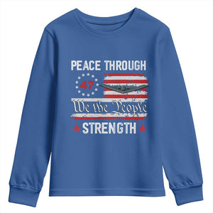 Peace Through Strength Youth Sweatshirt Patriotic Midnight Hammer Jet American Flag TS02 Royal Blue Print Your Wear