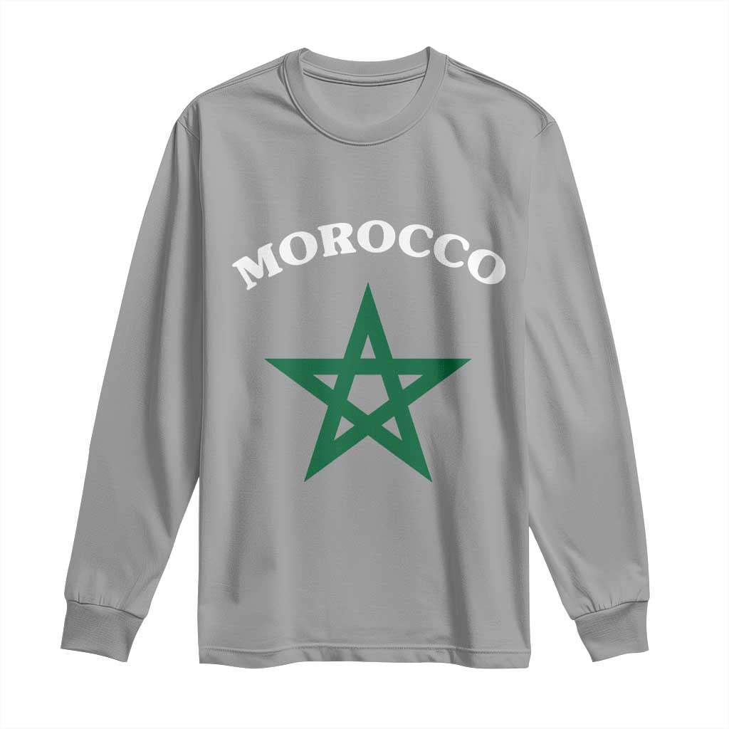 Morocco Pride Flag Star Long Sleeve Shirt Patriotic Moroccan Heritage Souvenir TS02 Sport Gray Print Your Wear