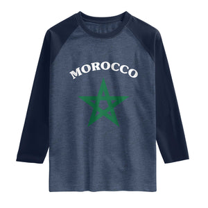 Morocco Pride Flag Star Raglan Shirt Patriotic Moroccan Heritage Souvenir TS02 Heather Denim Navy Print Your Wear