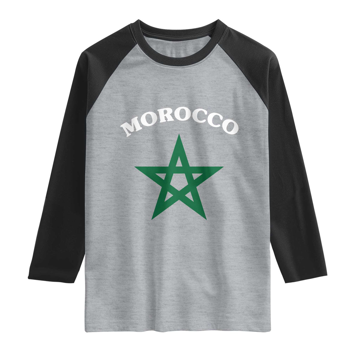 Morocco Pride Flag Star Raglan Shirt Patriotic Moroccan Heritage Souvenir TS02 Heather Gray Black Print Your Wear