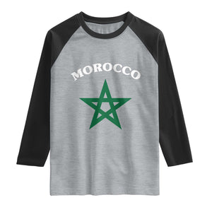 Morocco Pride Flag Star Raglan Shirt Patriotic Moroccan Heritage Souvenir TS02 Heather Gray Black Print Your Wear