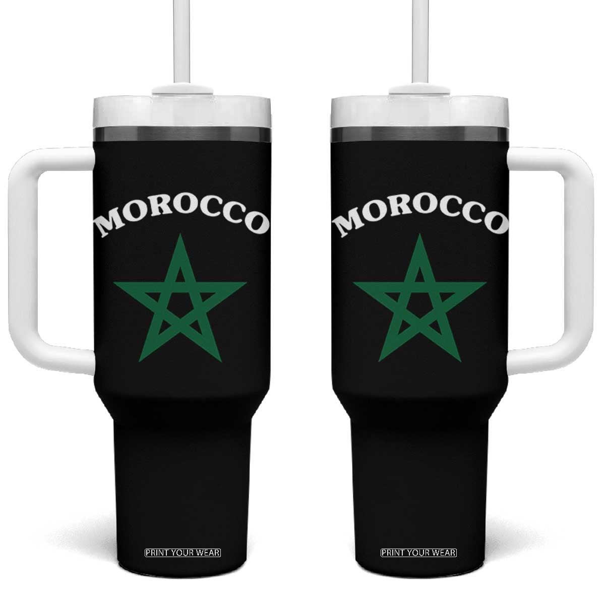 Morocco Pride Flag Star Tumbler With Handle Patriotic Moroccan Heritage Souvenir TS02 One Size: 40 oz Black Print Your Wear