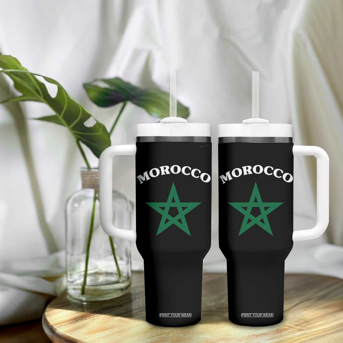 Morocco Pride Flag Star Tumbler With Handle Patriotic Moroccan Heritage Souvenir TS02 Print Your Wear