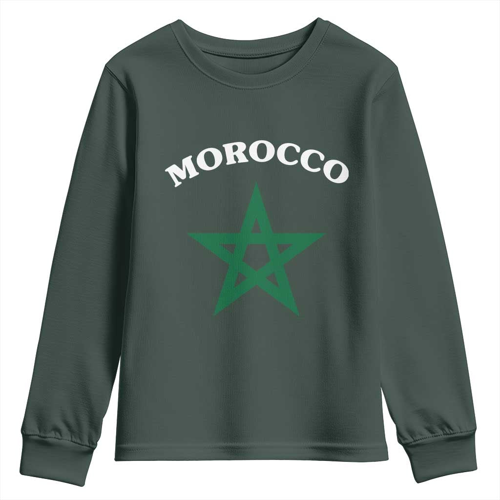 Morocco Pride Flag Star Youth Sweatshirt Patriotic Moroccan Heritage Souvenir TS02 Dark Forest Green Print Your Wear