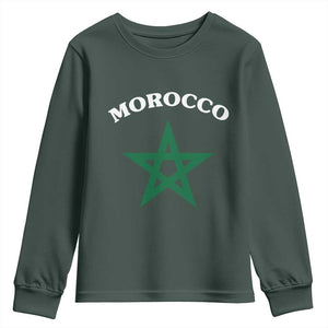 Morocco Pride Flag Star Youth Sweatshirt Patriotic Moroccan Heritage Souvenir TS02 Dark Forest Green Print Your Wear