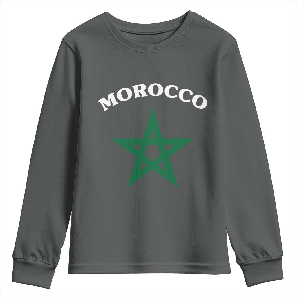 Morocco Pride Flag Star Youth Sweatshirt Patriotic Moroccan Heritage Souvenir TS02 Dark Heather Print Your Wear