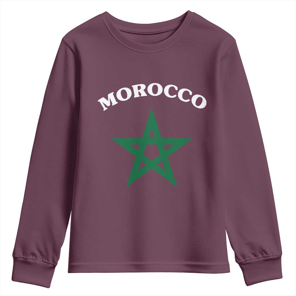 Morocco Pride Flag Star Youth Sweatshirt Patriotic Moroccan Heritage Souvenir TS02 Maroon Print Your Wear