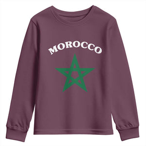 Morocco Pride Flag Star Youth Sweatshirt Patriotic Moroccan Heritage Souvenir TS02 Maroon Print Your Wear