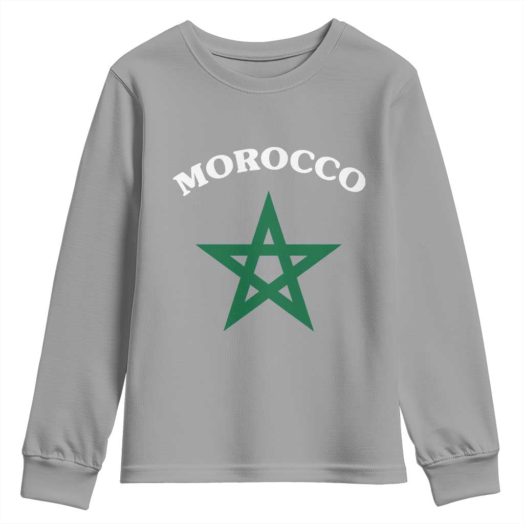Morocco Pride Flag Star Youth Sweatshirt Patriotic Moroccan Heritage Souvenir TS02 Sport Gray Print Your Wear