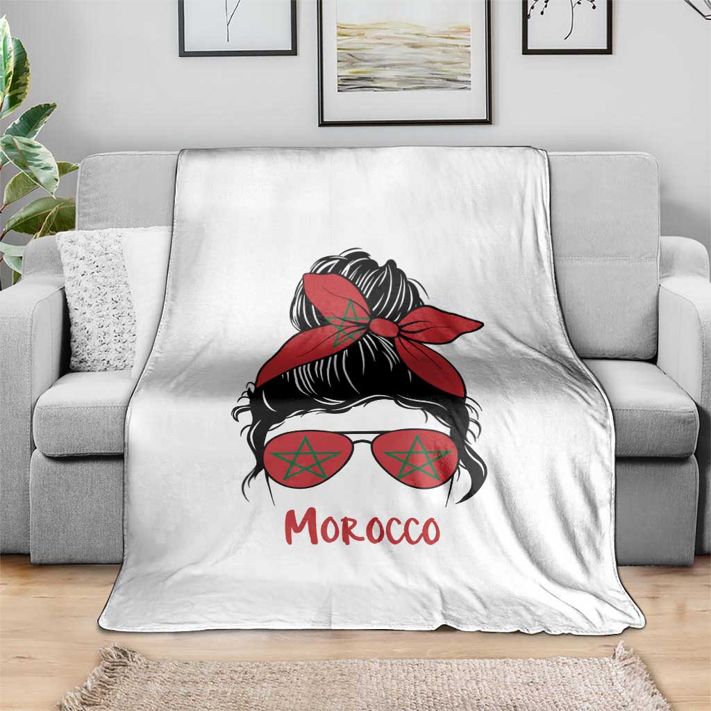 Morocco Girl Messy Bun with Flag Sunglasses Throw Blanket Proud Moroccan Woman Heritage TS02 Print Your Wear