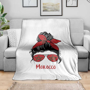 Morocco Girl Messy Bun with Flag Sunglasses Throw Blanket Proud Moroccan Woman Heritage TS02 Print Your Wear