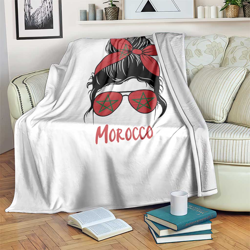 Morocco Girl Messy Bun with Flag Sunglasses Throw Blanket Proud Moroccan Woman Heritage TS02 Print Your Wear