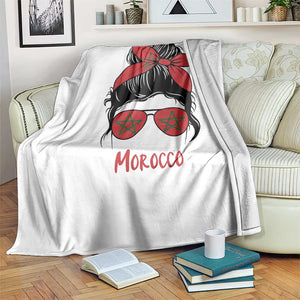 Morocco Girl Messy Bun with Flag Sunglasses Throw Blanket Proud Moroccan Woman Heritage TS02 Print Your Wear