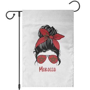 Morocco Girl Messy Bun with Flag Sunglasses Garden Flag Proud Moroccan Woman Heritage TS02 White Print Your Wear