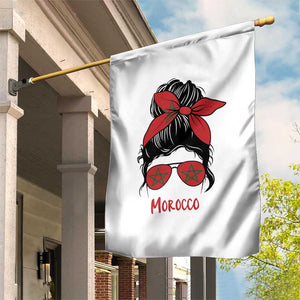 Morocco Girl Messy Bun with Flag Sunglasses Garden Flag Proud Moroccan Woman Heritage TS02 Print Your Wear