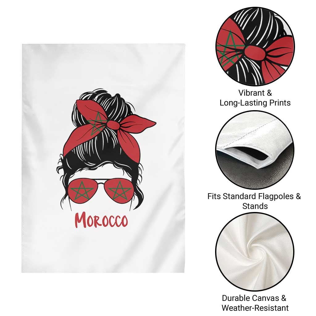 Morocco Girl Messy Bun with Flag Sunglasses Garden Flag Proud Moroccan Woman Heritage TS02 Print Your Wear