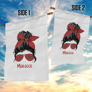 Morocco Girl Messy Bun with Flag Sunglasses Garden Flag Proud Moroccan Woman Heritage TS02 Print Your Wear
