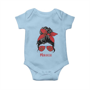 Morocco Girl Messy Bun with Flag Sunglasses Baby Onesie Proud Moroccan Woman Heritage TS02 Light Blue Print Your Wear