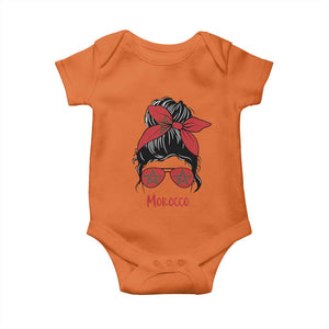 Morocco Girl Messy Bun with Flag Sunglasses Baby Onesie Proud Moroccan Woman Heritage TS02 Orange Print Your Wear