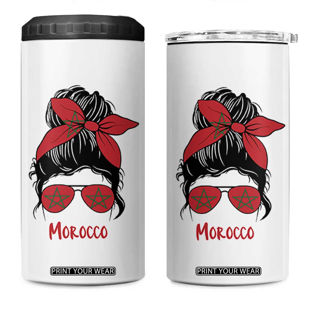 Morocco Girl Messy Bun with Flag Sunglasses 4 in 1 Can Cooler Tumbler Proud Moroccan Woman Heritage TS02 One Size: 16 oz White Print Your Wear