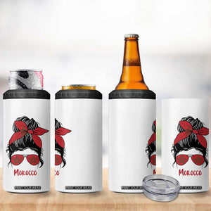 Morocco Girl Messy Bun with Flag Sunglasses 4 in 1 Can Cooler Tumbler Proud Moroccan Woman Heritage TS02 Print Your Wear