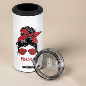 Morocco Girl Messy Bun with Flag Sunglasses 4 in 1 Can Cooler Tumbler Proud Moroccan Woman Heritage TS02 Print Your Wear