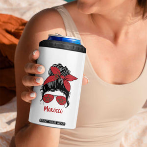Morocco Girl Messy Bun with Flag Sunglasses 4 in 1 Can Cooler Tumbler Proud Moroccan Woman Heritage TS02 Print Your Wear